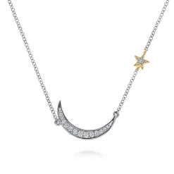 Clearance Gabriel & Co. 14K Yellow Gold 925 Sterling Silver Diamond Moon and Star Pendant Necklace