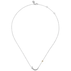 Clearance Gabriel & Co. 14K Yellow Gold 925 Sterling Silver Diamond Moon and Star Pendant Necklace