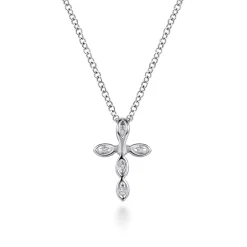 New Gabriel & Co. 14K Yellow Gold 925 Sterling Silver Diamond Cross Pendant Necklace