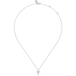 New Gabriel & Co. 14K Yellow Gold 925 Sterling Silver Diamond Cross Pendant Necklace