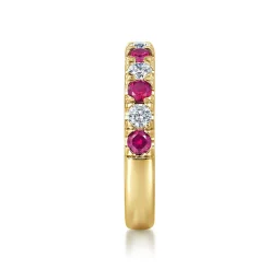 Clearance Gabriel & Co. 14K Yellow Gold 11 Stone Diamond and Ruby Anniversary Band - 0.45 ct