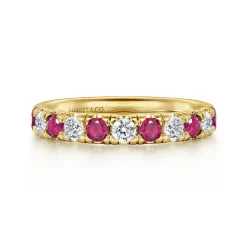 Clearance Gabriel & Co. 14K Yellow Gold 11 Stone Diamond and Ruby Anniversary Band - 0.45 ct