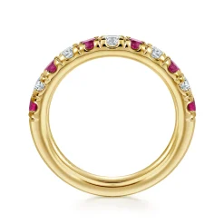 Clearance Gabriel & Co. 14K Yellow Gold 11 Stone Diamond and Ruby Anniversary Band - 0.45 ct