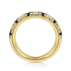 Discount Gabriel & Co. 14K Yellow Gold 11 Stone Diamond and Sapphire Anniversary Band - 0.45 ct