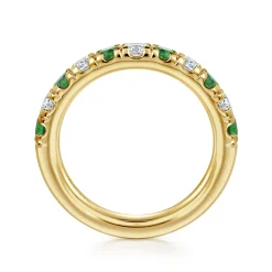Sale Gabriel & Co. 14K Yellow Gold 11 Stone Diamond and Emerald Anniversary Band - 0.45 ct