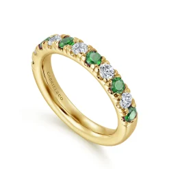 Sale Gabriel & Co. 14K Yellow Gold 11 Stone Diamond and Emerald Anniversary Band - 0.45 ct