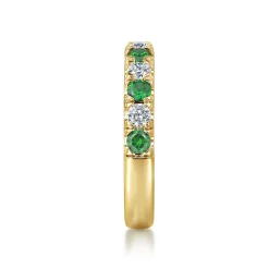 Sale Gabriel & Co. 14K Yellow Gold 11 Stone Diamond and Emerald Anniversary Band - 0.45 ct