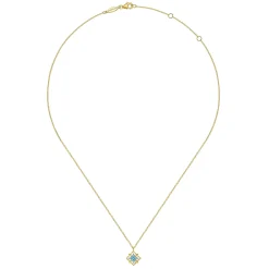 New Gabriel & Co. 14K Yellow Gold Swiss Blue Topaz and Diamond Floral Pendant Necklace