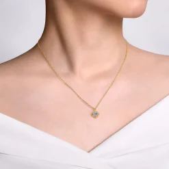New Gabriel & Co. 14K Yellow Gold Swiss Blue Topaz and Diamond Floral Pendant Necklace