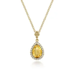 Clearance Gabriel & Co. 14K Yellow Gold Teardrop Citrine with Diamond Halo Necklace