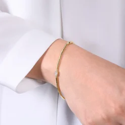 Clearance Gabriel & Co. 14K Yellow Gold Tennis Bracelet with Marquise Cluster Diamond Stations