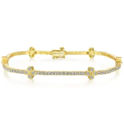 Sale Gabriel & Co. 14K Yellow Gold Tennis Bracelet with Quatrefoil Diamond Stations