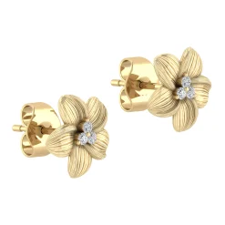 Outlet Gabriel & Co. 14K Yellow Gold Textured Flower and Diamond Stud Earrings