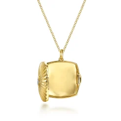 Discount Gabriel & Co. 14K Yellow Gold Textured Locket Necklace with Diamond Center
