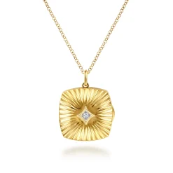 Discount Gabriel & Co. 14K Yellow Gold Textured Locket Necklace with Diamond Center