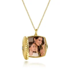 Discount Gabriel & Co. 14K Yellow Gold Textured Locket Necklace with Diamond Center