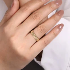Sale Gabriel & Co. 14K Yellow Gold Three Row Bujukan Bead Ring