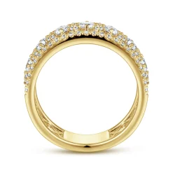 Discount Gabriel & Co. 14K Yellow Gold Three Row Diamond Wide Band Ring