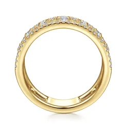 Sale Gabriel & Co. 14K Yellow Gold Three Row Diamond Station Ring