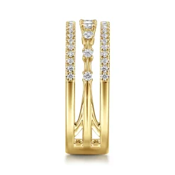 Sale Gabriel & Co. 14K Yellow Gold Three Row Diamond Station Ring