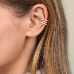 Online Gabriel & Co. 14K Yellow Gold Three Row Diamond Single Ear Cuff