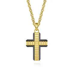 Discount Gabriel & Co. 14K Yellow Gold Titanium Cross Mens Pendant