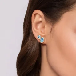 Online Gabriel & Co. 14K Yellow Gold Toi et Moi Blue Topaz and Diamond Halo Stud Earrings