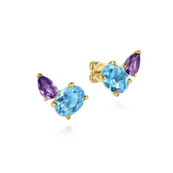 Outlet Gabriel & Co. 14K Yellow Gold Toi et Moi Blue Topaz and Amethyst Stud Earrings