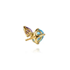 Outlet Gabriel & Co. 14K Yellow Gold Toi et Moi Blue Topaz and Amethyst Stud Earrings