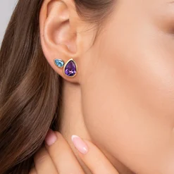 Outlet Gabriel & Co. 14K Yellow Gold Toi et Moi Blue Topaz and Amethyst Stud Earrings
