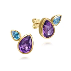 Outlet Gabriel & Co. 14K Yellow Gold Toi et Moi Blue Topaz and Amethyst Stud Earrings