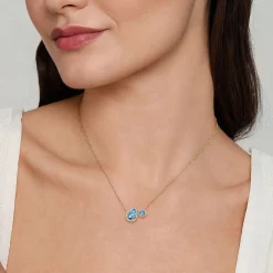 Hot Gabriel & Co. 14K Yellow Gold Toi et Moi Blue Topaz and Diamond Halo Necklace