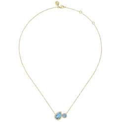 Hot Gabriel & Co. 14K Yellow Gold Toi et Moi Blue Topaz and Diamond Halo Necklace