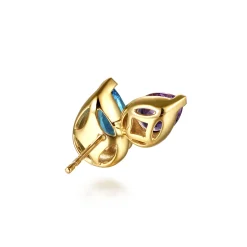Sale Gabriel & Co. 14K Yellow Gold Toi et Moi Diamond Blue Topaz and Amethyst Stud Earrings