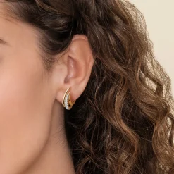 New Gabriel & Co. 14K Yellow Gold Triple Row Spike Graduating Diamond J Hoop Earrings