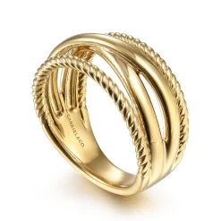 Gabriel & Co. 14K Yellow Gold Twisted and Plain Criss Cross Ring