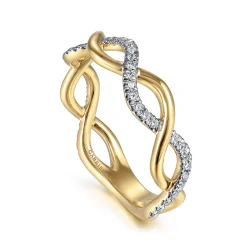 Hot Gabriel & Co. 14K Yellow Gold Twisted Diamond Stackable Ring