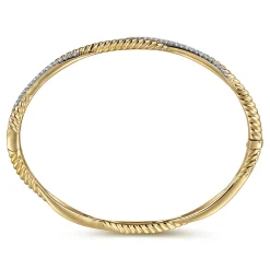Outlet Gabriel & Co. 14K Yellow Gold Twisted Rope and Diamond Bangle