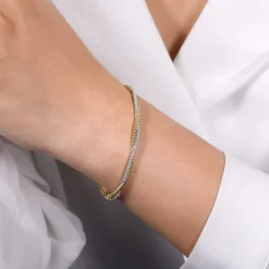 Outlet Gabriel & Co. 14K Yellow Gold Twisted Rope and Diamond Bangle