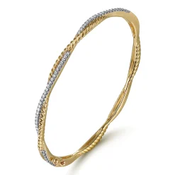 Outlet Gabriel & Co. 14K Yellow Gold Twisted Rope and Diamond Bangle