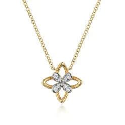 Best Gabriel & Co. 14K Yellow Gold Twisted Rope Clover Pendant Necklace with Diamond Petals