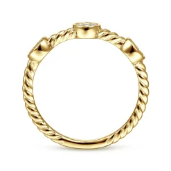 Gabriel & Co. 14K Yellow Gold Twisted Rope Cluster Diamond Station Stackable Ring