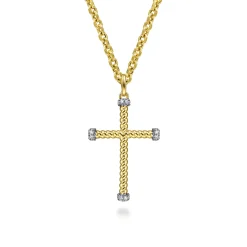 Online Gabriel & Co. 14K Yellow Gold Twisted Rope Cross Pendant with Diamonds