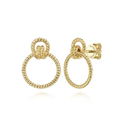 New Gabriel & Co. 14K Yellow Gold Twisted Rope Geometric Circle Studs