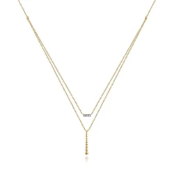 Outlet Gabriel & Co. 14K Yellow Gold Two Strand Diamond Bar and Bujukan Beaded Pendant Necklace