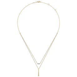 Outlet Gabriel & Co. 14K Yellow Gold Two Strand Diamond Bar and Bujukan Beaded Pendant Necklace