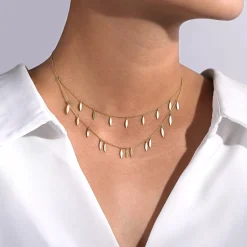 Discount Gabriel & Co. 14K Yellow Gold Two Strand Necklace with Marquise Shape Drops