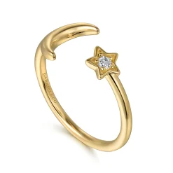 Gabriel & Co. 14K Yellow Gold White Sapphire Moon and Star Open Ladies Ring