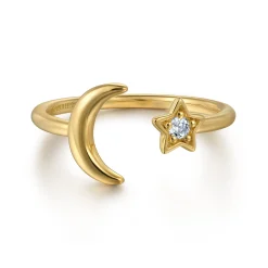 Gabriel & Co. 14K Yellow Gold White Sapphire Moon and Star Open Ladies Ring