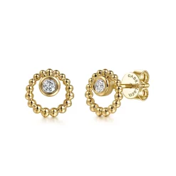 Gabriel & Co. 14K Yellow Gold White Sapphire Stud Earrings- Bujukan